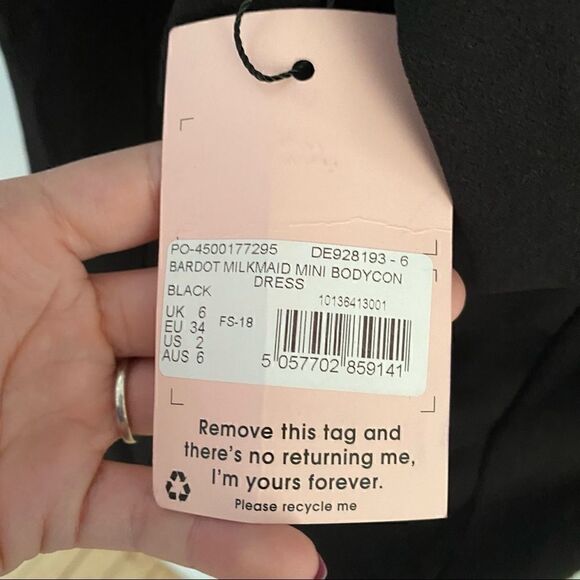 𝅺new WITH TAGS Missguided Bardot Milkmaid Mini Bodycon Dress in Black ~ size 2 - Picture 7 of 11